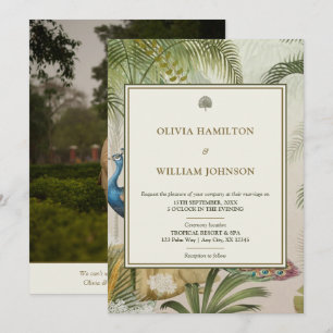 Elegantes 12x18 Foto Tropical Peacock Palm Wedding Einladung