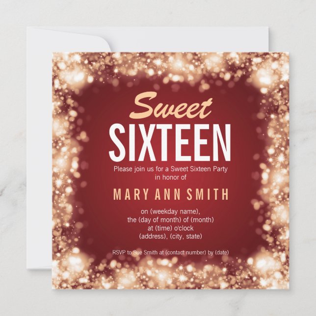 Elegantes 16. Geburtstag-Party-Goldfunkelnde Einladung (Vorderseite)