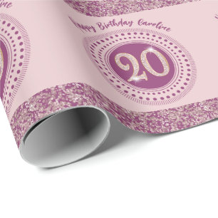 Elegantes 20. Geburtstags-Roségold-Glitter & Strei Geschenkpapier