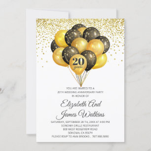 Elegantes 20. Hochzeitsjubiläum in Gold und Schwar Einladung