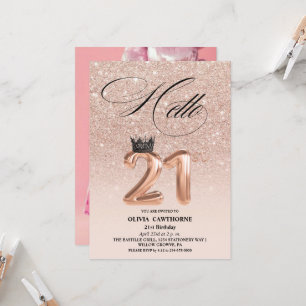 Elegantes 21. Geburtstag Rose Gold Schwarz Foto Einladung