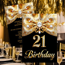 Elegantes 21. Geburtstags Schwarz Gold Schmetterli Einladung