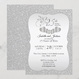 Elegantes 25. Silber Glitter Jubiläum Einladung