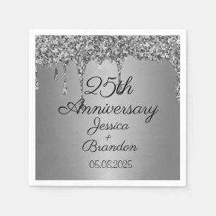 Elegantes 25. Silver Wedding Anniversary Couple Serviette
