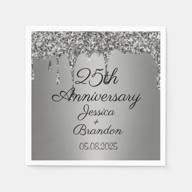 Elegantes 25. Silver Wedding Anniversary Couple Serviette (Vorderseite)