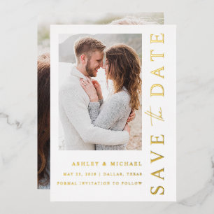 Elegantes 2-Foto Hochzeit Das Gold-Datum speichern Folieneinladung