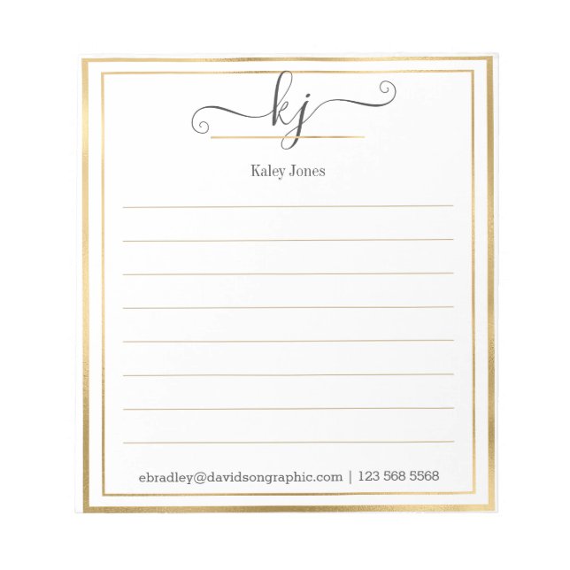 Elegantes 2 Monogramm Skript vom Schreibtisch des Notizblock (Vorderseite)