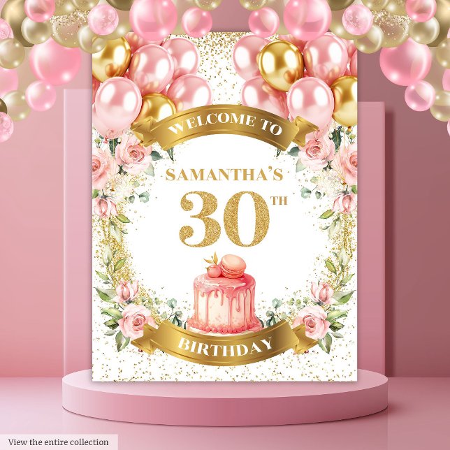 Elegantes 30. Geburtstag Blush Gold Party Display Wandteppich (Elegant 30th Birthday Blush Gold Party Display)
