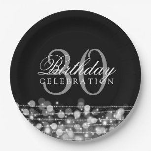 Elegantes 30. Geburtstags-Party-Glitzern-Silber Pappteller