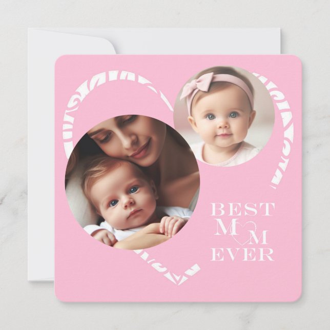 Elegantes 3-Foto "Best Mama Ever" Rosa und Weiß He (Vorderseite)