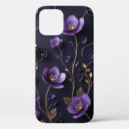 Elegantes 3D-lila und goldenes florales botanische Case-Mate iPhone Hülle