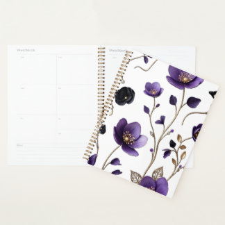 Elegantes 3D-lila und goldenes florales botanische Planer