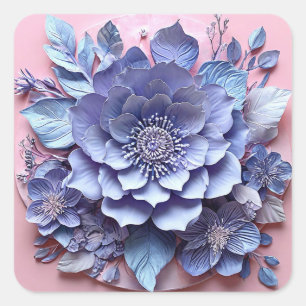 Elegantes 3D-Papier-Blume-Arrangement in Pastel To Quadratischer Aufkleber