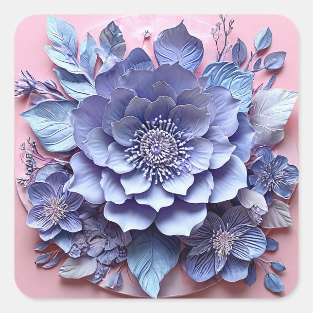 Elegantes 3D-Papier-Blume-Arrangement in Pastel To Quadratischer Aufkleber (Vorderseite)