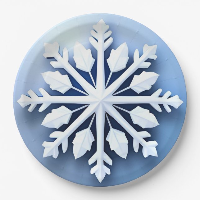Elegantes 3d Snowflake Design Pappteller (Vorderseite)