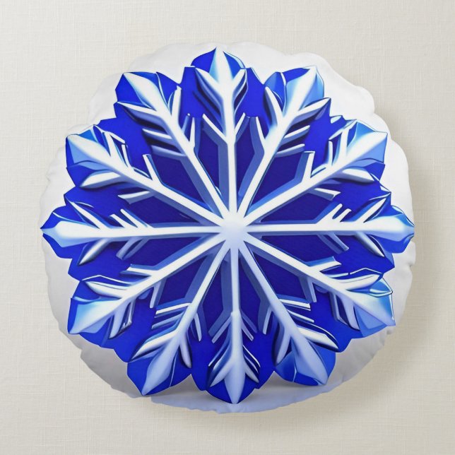 Elegantes 3d Snowflake Design Rundes Kissen (Vorderseite)