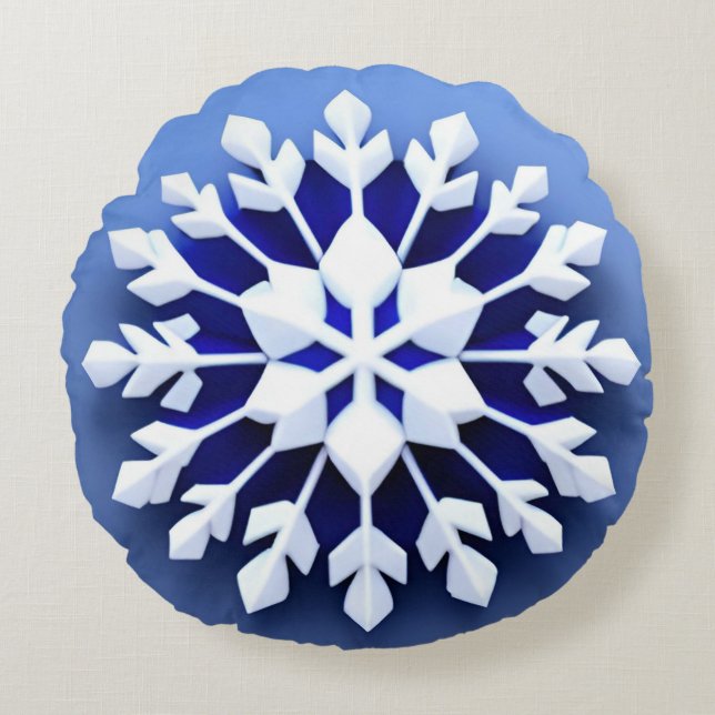 Elegantes 3d Snowflake Design Rundes Kissen (Vorderseite)