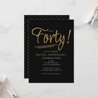 Elegantes 40. Geburtstag Party Black Gold Einladung