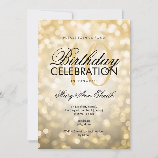 Elegantes 40. Geburtstag Party Gold Glitzer Lights Einladung (Vorderseite)