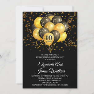 Elegantes 40. Hochzeitsjubiläum in Gold und Schwar Einladung