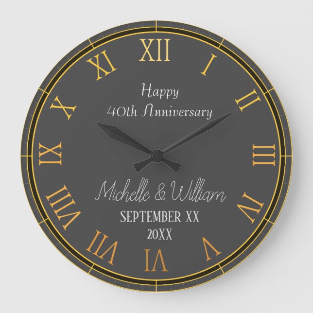 Elegantes 40. Hochzeitstag Personalisiert Große Wanduhr (Vorderseite)