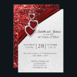 Elegantes 40. Ruby Red Glitzer Jubiläumsdesign Einladung<br><div class="desc">Jubiläum Party und Veranstaltung Einladung Vorlagen. 40., 52. oder 80. Ruby Wedding Anniversary Design für Sie bereit, um sich zu personalisieren. In einem dunkelrubinrot-weißen Imitat Glitzer Hintergrund mit einem roten, rubinfarbenen Diamantenherz, das an der Kettenkonstruktion hängt. Diese schöne Party Einladung zum Jubiläum wird ein Hit mit Ihrem Party Gast. Es...</div>