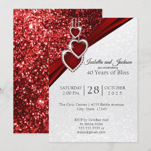 Elegantes 40. Ruby Red Glitzer Jubiläumsdesign Einladung