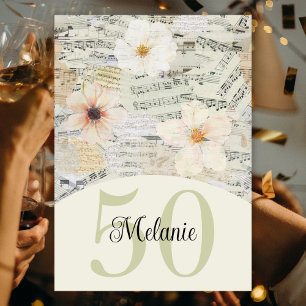 Elegantes 50. Geburtstags-Vintage-Musik-Blumenmust Einladung