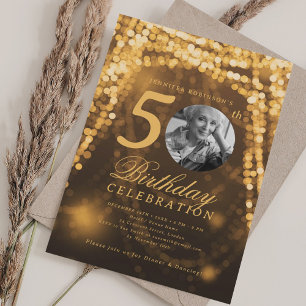 Elegantes 50. Geburtstagsfoto mit goldenen Glamour Einladung