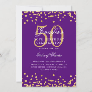 Elegantes 50. Geburtstagsmenü Gold Lila Einladung