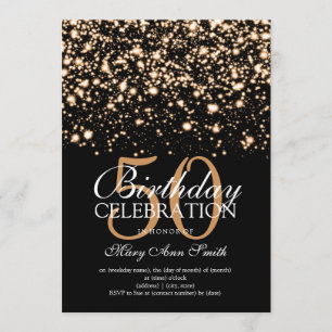 Elegantes 50. Geburtstagsparty Gold Midnight Glam Einladung