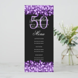Elegantes 50. Geburtstagsparty Menu Lila Lights Einladung