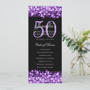 Elegantes 50. Geburtstagsparty-Programm Lila Menü Einladung
