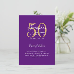 Elegantes 50. Geburtstagsprogramm Gold Lila Menü Einladung