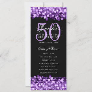 Elegantes 50. Geburtstagsprogramm Lila Lights Einladung