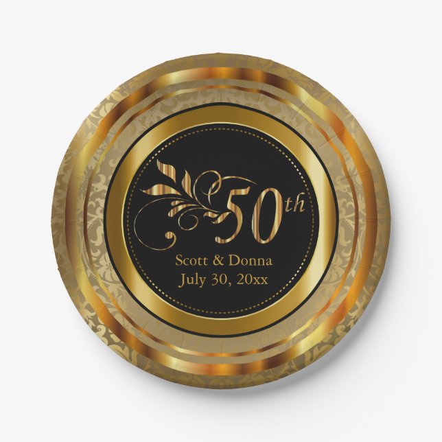 Elegantes 50. Goldenes Jubiläum Pappteller (Vorderseite)