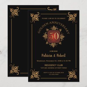 Elegantes 50. Hochzeitsjubiläum in Schwarz und Gol Einladung