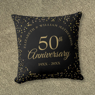 Elegantes 50. Hochzeitsjubiläum Schwarz Goldstaub Kissen