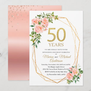 Elegantes 50. Hochzeitsjubiläum Wasserfarbe Glitt Einladung