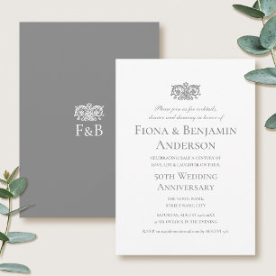 Elegantes 50. Hochzeitstag Grau Formal Einladung