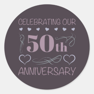 Elegantes 50. Hochzeitstag Lila Runder Aufkleber