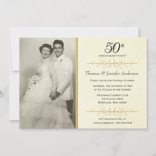 Elegantes 50-jähriges Foto zum Hochzeitstag Einladung (Vorderseite)