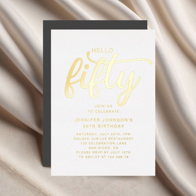 Elegantes 50-jähriges Gold Folieneinladung (Elegant Fifty And Fabulous 50th Birthday Gold Foil Invitation)