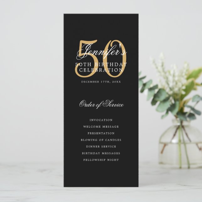 Elegantes 50. Programm Gold Black Menü+Vielen Dank (Stehend Vorderseite)