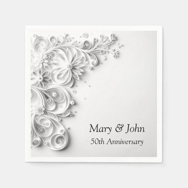 Elegantes 50. Wedding Paper Quilling Design Serviette (Vorderseite)