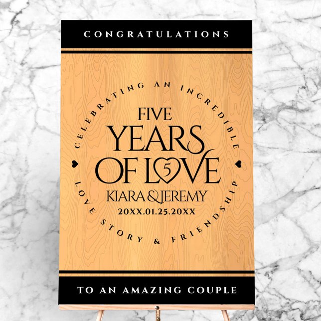 Elegantes 5. Jubiläum der Hochzeit von Holz Acrylschild (Elegant 5th Wood Wedding Anniversary Acrylic Sign Cover Photo)