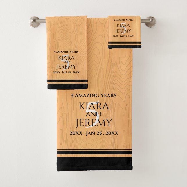 Elegantes 5. Jubiläum der Hochzeit von Holz Badhandtuch Set (Insitu)