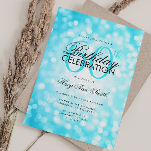 Elegantes 60. Geburtstag Glam Türkis Shimmer Licht Einladung