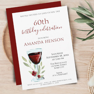 Elegantes 60. Geburtstag Rote Weinüberraschung Par Einladung
