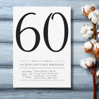Elegantes, 60. Geburtstag schlichtes Party Einladung